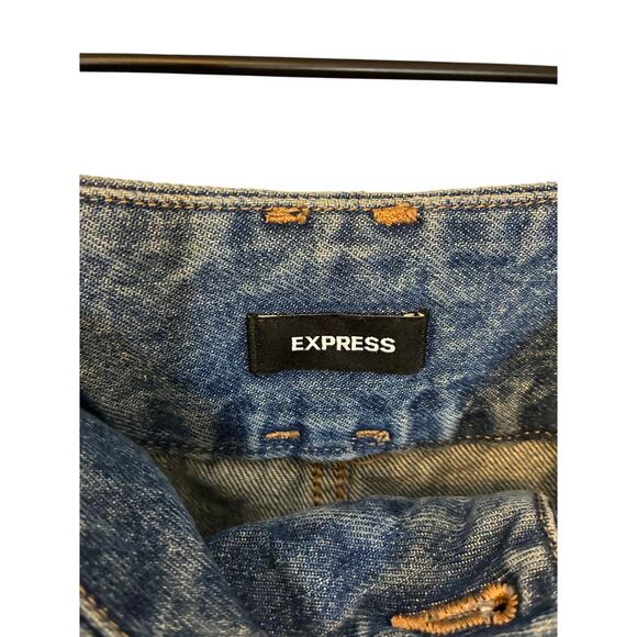 Express High Waisted Medium Wash Cowboy Denim Relaxed Wide Leg Jeans Barrel 4 - Picture 3 of 5